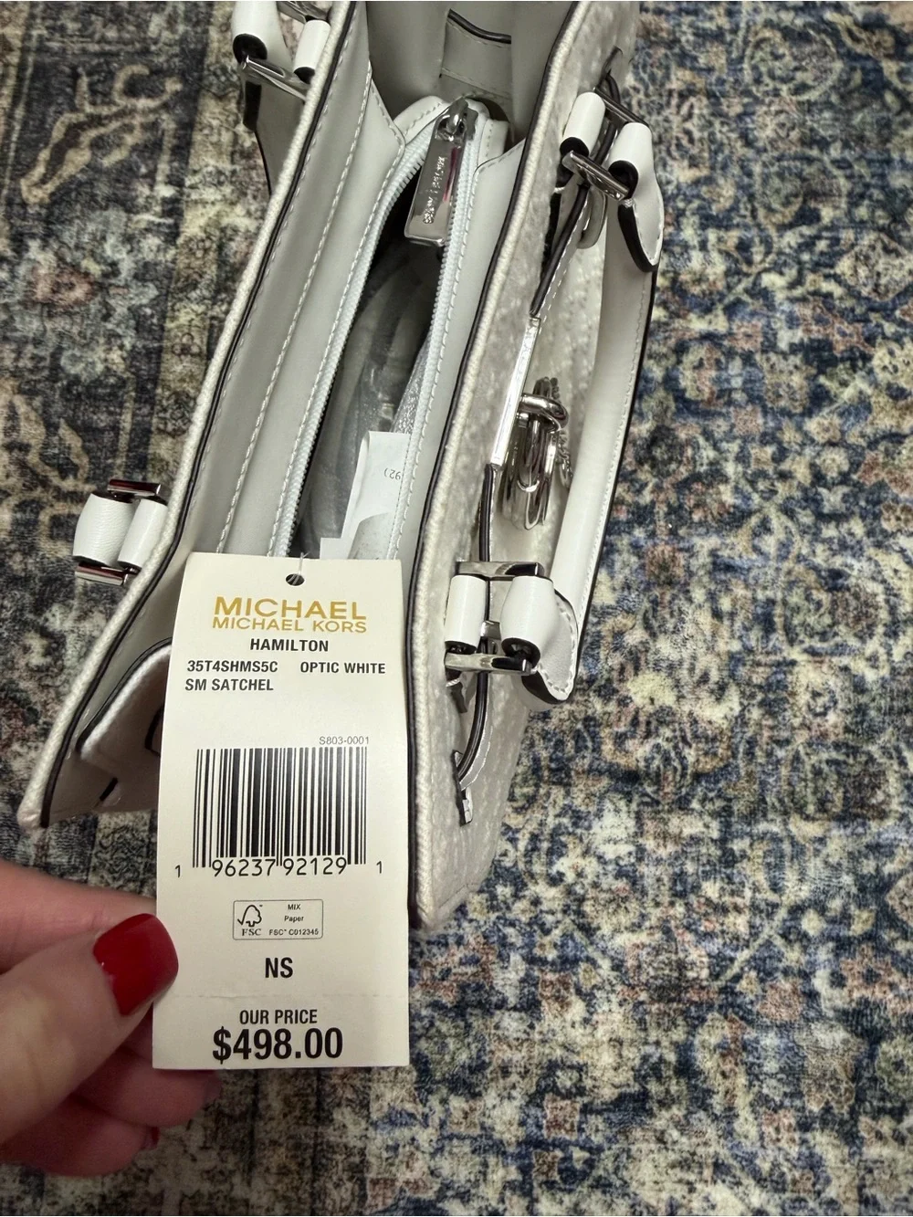 Michael Kors White Monogram Satchel with Silver Hardware
